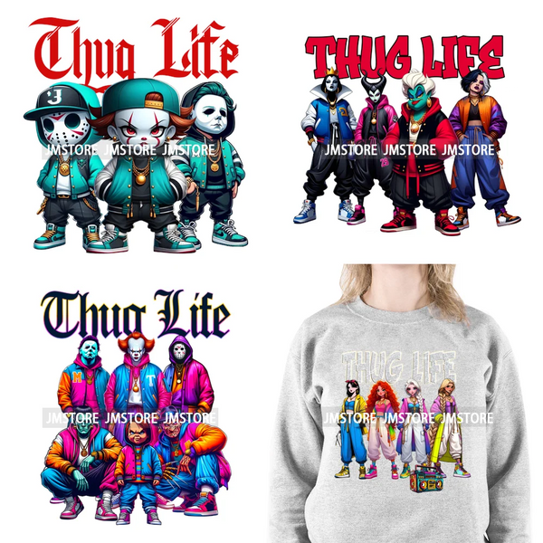 Thug Life Halloween Cartoon Character Scary Vibes Gangster Killer Decals Iron On DTF Transfer Sticker Ready To Press For Hoodies