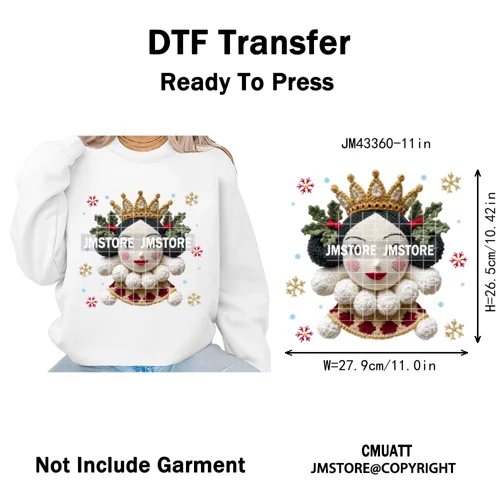 Cute Faux Knitting Yarn Princess Cartoon Character Christmas Holiday Iron on DTF Transfers Stickers Ready to Press for Hoodies