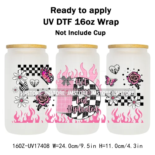 Retro Drink Quotes Butterfly Flower Heart 16OZ UV DTF Cup Wraps Ready To Apply Waterproof Transfer Stickers For Libbey Glass Can