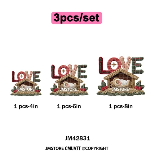Trendy Faux Yarn Crochet Joy Love Jesus Christian Christmas Iron on DTF Washable Transfers Stickers Ready to Press for Textiles