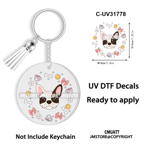 Dog Pet Mom Flower Bow Frame High Quality WaterProof Ready To Apply UV DTF Stickers For Round Circle Acrylic Keychain Keyring