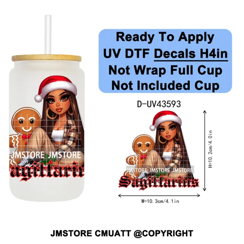 Chibi Christmas Chicana Zodiac Girl UV DTF Transfer Stickers Decals Ready To Apply Good Quality Prints For Libbey Cold Cup Mug
