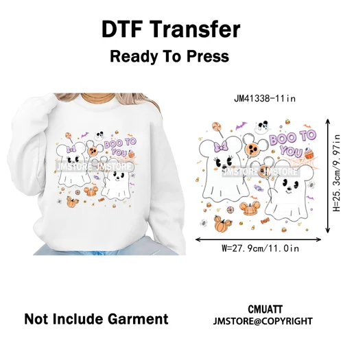 Trick or Treat Down Main Stree Cartoon Coquette Ghost Boo Halloween Iron on DTF Transfers Stickers Ready to Press for T-shirts