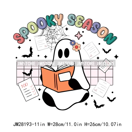 Diy Spooky Ghost Love Reading More Books Good Vibes Halloween Decals DTF Iron On Transfers Stickers Ready To Press For T-shirts