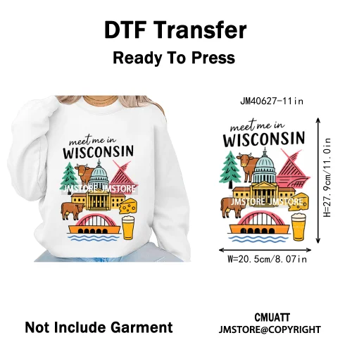 Retro American Citycape Scenery Badge States Lover Designs Iron on DTF Washable Transfers Stickers Ready to Press for Clothing