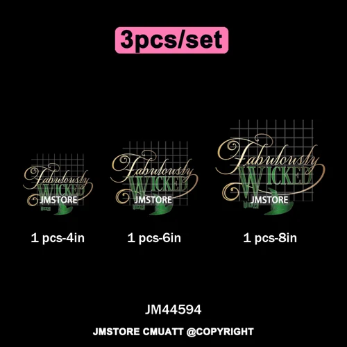 Pink and Green Magic Broomstick Witches Movie Fans Iron on Washable DTF Heat Transfers Stickers Ready to Press for Sweatshirts