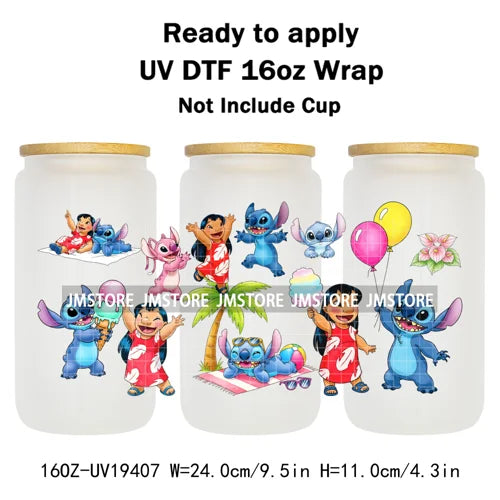 Tropical Cartoon Summer Vibes Splash UV DTF Wraps Transfer Sticker Waterproof High Quality For 16OZ Libbey Glass Can Tumblers