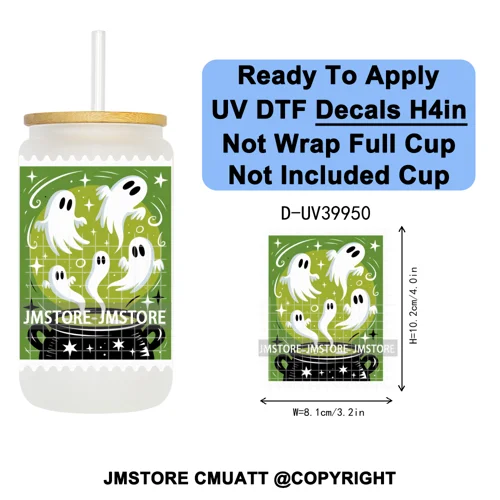 Halloween Stamps Trick Or Treat UV DTF Decals Ready To Apply Waterproof Transfer Stickers DIY Crafts For 16OZ Libbey Glass Can