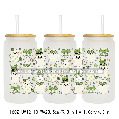 Coquette St Patrick's Day Lucky Shamrock 16OZ UV Cup Wrap DTF Transfer Stickers For Libbey Glass Can Cups Tumbler Custom Prints