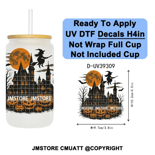 Stay Spooky Halloween Horror Pumpkin Coquette UV DTF Decals Ready To Apply Waterproof Transfer Sticker For 16OZ Libbey Glass Can
