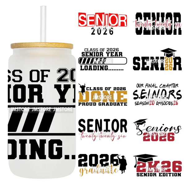 High School Senior Coquette Bow 16OZ UV DTF Cup Wraps Ready To Apply Waterproof Transfer Stickers For Libbey Glass Can Tumbler