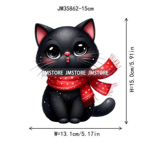 15cm 5.9in Kids Cute Flower Heart Love Valentine Black Cat Iron On Heat Transfer Sticker For Clothes Print Vinyl Washable Decal