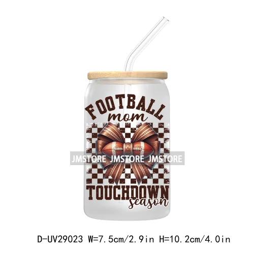 Retro Football Coquette Bow UV DTF Transfer Stickers Decals For Libbey Cold Cups Mugs Tumbler Waterproof Craft Sport Game Day