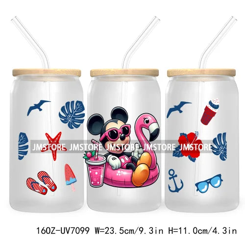 Horror's Summer Vacation 16OZ UV DTF Cup Wrap Transfers Stickers For Libbey Glass Can Cups Tumbler Waterproof Craft Cartoon Girl