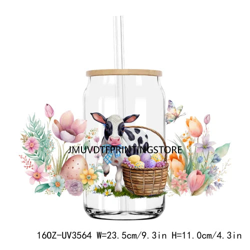 Happy Easter Day UV DTF Sticker For 16OZ Libbey Glass Cup Can Wrap Transfer Sticker Custom Labels DIY Logo Animals Bunny Eggs