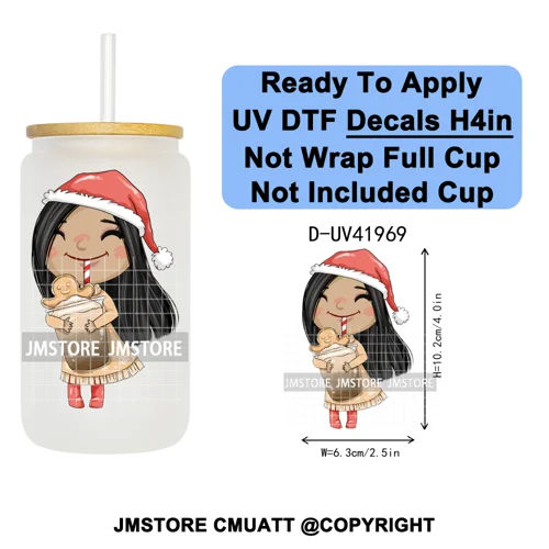 Cute Little Mermaid Cartoon Princess Festive UV DTF Transfer Stickers Decals Ready To Apply Waterproof For 16OZ Libbey Glass Can