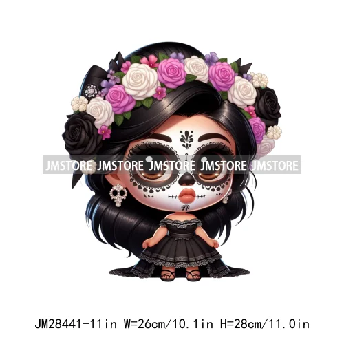 Diy Dia De Los Muertos Sugarskull Calavera Day Of The Dead Catrina Floral Princess Iron On DTF Transfers Stickers For T-shirts