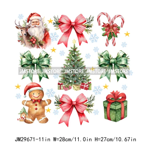 Christmas Santa Red Coquette Highland Cow Xmas Holly Jolly Vibes Iron On DTF Transfers Stickers Ready To Press For T-shirts