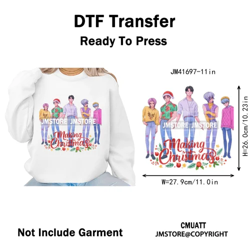 Merry Christmas Kpop Music Band Group Character Xmas Festive Love Iron on DTF Transfers Stickers Ready to Press for Clothes Bags