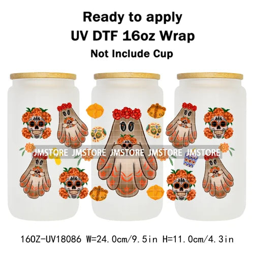 Halloween Pumpkin Spice Magical Cartoon 16OZ UV DTF Cup Wraps Ready To Apply Waterproof Transfer Stickers For Libbey Glass Can