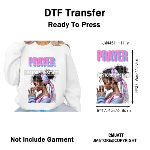 Afro Girls Prayer Jesus Faith Love Magic Christian Women Iron on Washable DTF Heat Transfers Stickers Ready to Press for Clothes