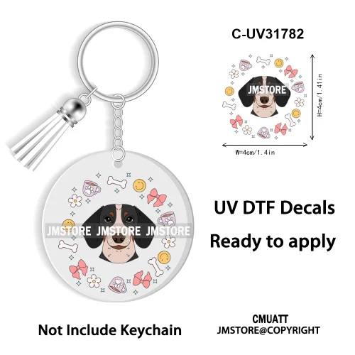 Dog Pet Mom Flower Bow Frame High Quality WaterProof Ready To Apply UV DTF Stickers For Round Circle Acrylic Keychain Keyring