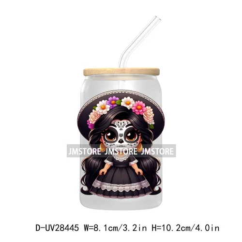 Cute Latina Cartoon Princess Baby Girl UV DTF Transfer Stickers Decals For Libbey Cold Cups Mug Tumbler Labels Sugar Skull Woman