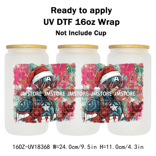 Preppy Christmas Movie Killer Cartoon Bow 16OZ UV DTF Cup Wraps Ready To Apply Waterproof Transfer Stickers For Libbey Glass Can