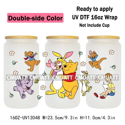 Double Side Color Cartoon Bear UV DTF Cup Wraps For 16oz Libbey Glass Mugs Can Beer DIY Customized Selfadhesive Stickers