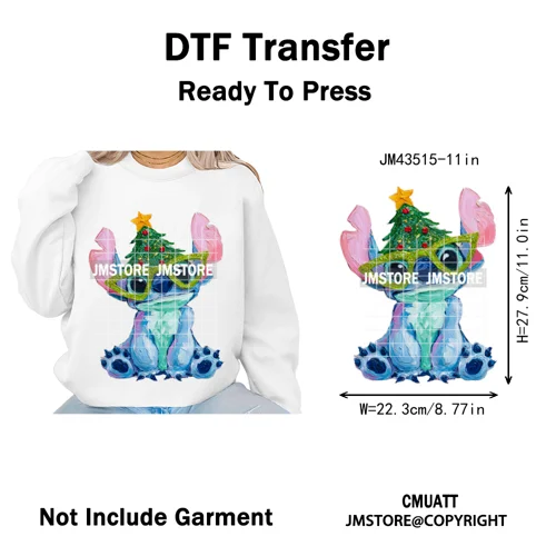 Cute Cartoon Characters Merry Christmas Holiday Gifts Xmas Iron on Washable DTF Heat Transfer Sticker Ready to Press for Clothes