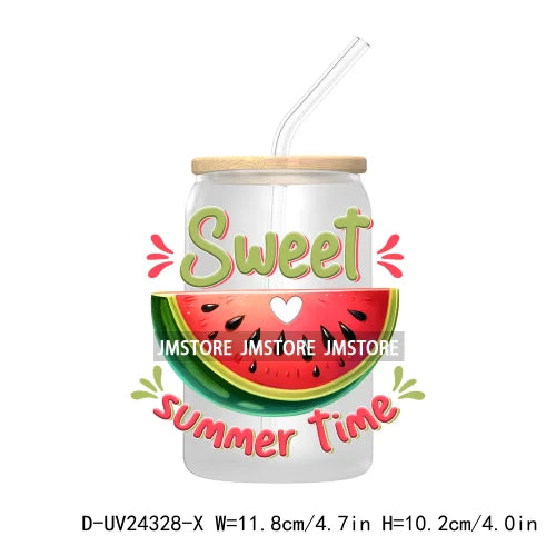 Sweet Summer Time UV DTF Transfer Sticker Decals For Libbey Glass Cold Cups Mugs Tumbler Custom Waterproof DIY Labels Watermelon