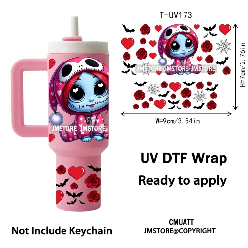 Spooky Cartoon Characters Valentines Horror UV DTF Wraps Ready To Apply Transfer Stickers Waterproof For Mini Tumbler Keychain