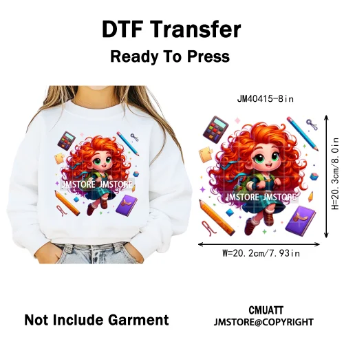 Cartoon Character Back To School Book Teacher School Friends Iron on DTF Washable Transfers Stickers Ready to Press for Textile
