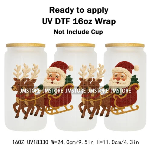 Faux Yarn Christmas Santa Claus Tree UV DTF Stickers Ready To Apply Cup Wrap Custom Labels DIY Craft For Libbey Glass Can Mugs