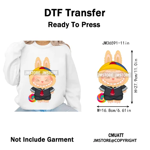 Cute Baby Cartoon Monster Doll Character Bow Girly Washable Decals Iron On DTF Heat Transfer Stickers Ready To Press for Clothes