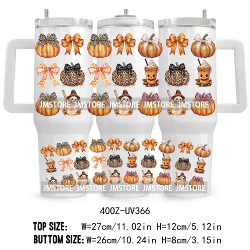 Leopard Pumpkin Coquette Bow UV DTF 40OZ Tumbler Wrap Ready To Apply Waterproof Custom Logo Fall Autumn Vibes Transfer Stickers