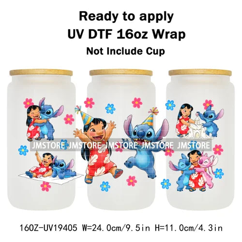 Tropical Cartoon Summer Vibes Splash UV DTF Wraps Transfer Sticker Waterproof High Quality For 16OZ Libbey Glass Can Tumblers