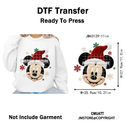 Faux Yarn Very Merry Christmas Mouse Friends Cartoon Santa Iron on Washable DTF Transfers Stickers Ready to Press for Clothing