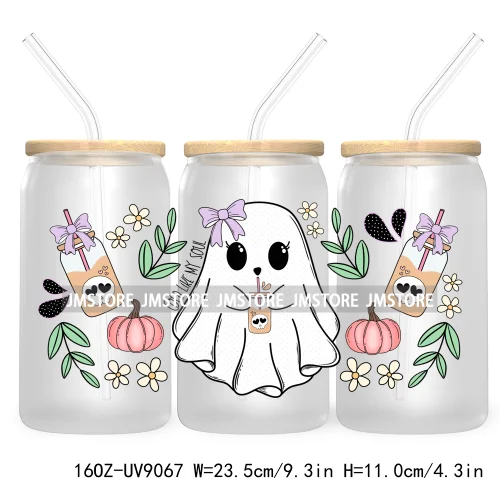 Reading Book Ghost Funny Halloween 16OZ UV DTF Cup Wrap Transfer Stickers Custom Labels Durable Waterproof For Libbey Glass Can