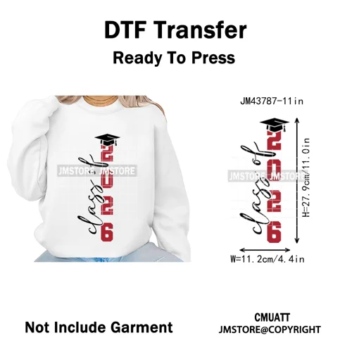 Class of 2026 High School Senior Edition Graduate Season Iron on Washable DTF Heat Transfer Stickers Ready to Press for Clothing