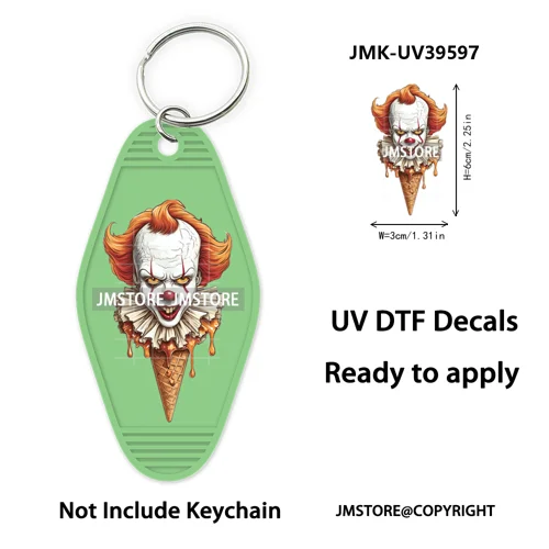 Horror Characters Halloween Ice cream UV DTF Motel Keychain Wraps Ready To Apply Waterproof High Quality Hotel Keychain Decals