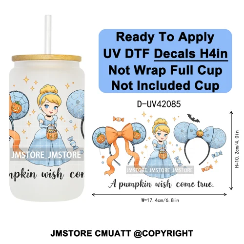 Spooky Halloween Mouse Ears Cartoon Character UV DTF Transfer Sticker Decals Ready To Apply Waterproof For 16OZ Libbey Glass Can