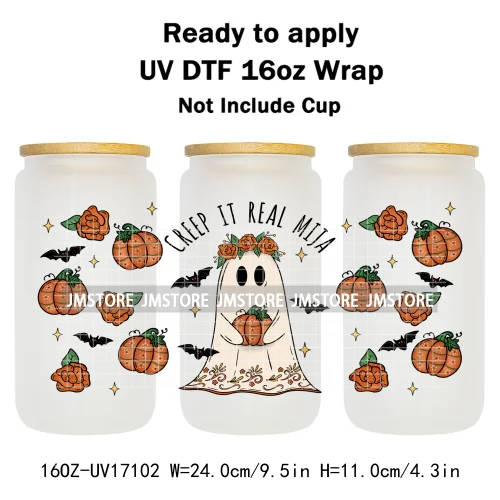 Spooky Conchas Mexican Halloween Ghost UV DTF Wraps Transfer Sticker Selfadhesive Waterproof Labels For 16OZ Libbey Glass Can