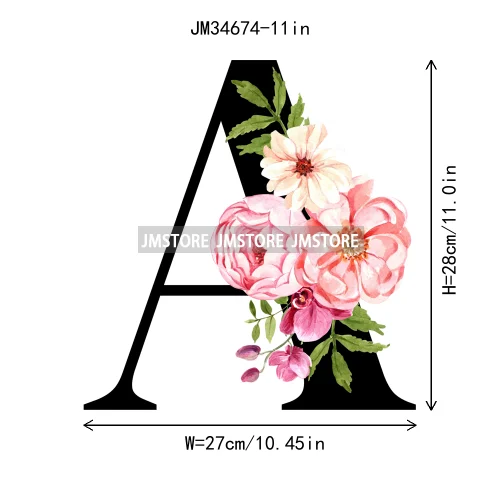 Flower Alphabet Name Monogram Floral Single Letter Illustration Sets Iron On DTF Transfers Stickers Ready To Press For Hoodies