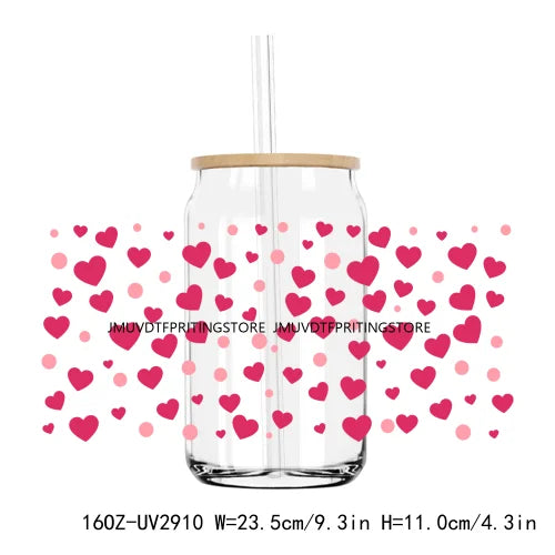 Leopard Hearts XOXO Valentines 16OZ UV DTF Cup Wrap Transfers Stickers Custom Labels DIY Waterproof Logo For Libbey Glass Can