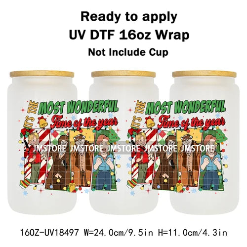 Retro Christmas Movie Character UV DTF Cup Wrap Ready To Apply Transfer Stickers Durable 16OZ Tumbler Wraps For Libbey Glass Can