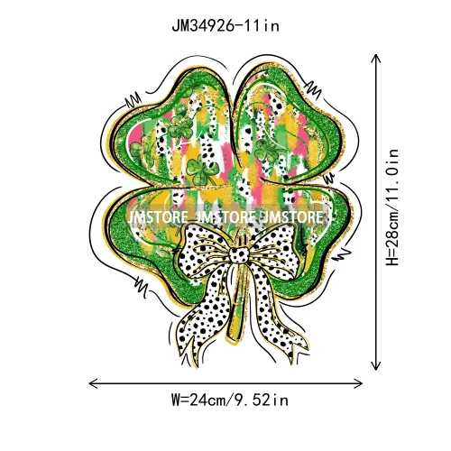 Feeling Lucky Vibes Coquette Shamrock Irish St Patrick's Day Iron On DTF Heat Transfers Stickers Ready To Press For T-shirts Bags