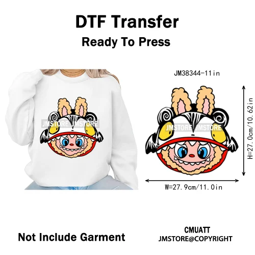 New Cartoon Costume Monster Dolls Lover DTF Printing Decals Iron on Washable Transfers Stickers Ready to Press for T-shirts