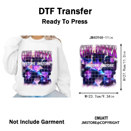 Cartoon Girl Dinner Kpop Merch Idol Band Group Music Movie Iron on DTF Washable Transfers Stickers Ready to Press for Textile