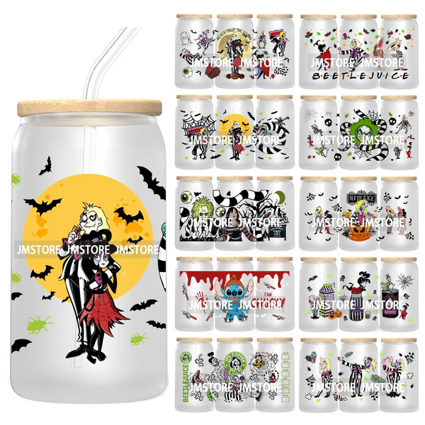 Friends Horror Characters 16OZ UV Cup Wrap DTF Transfer Stickers For Libbey Glass Can Cups Tumbler Happy Horror Movie Killers